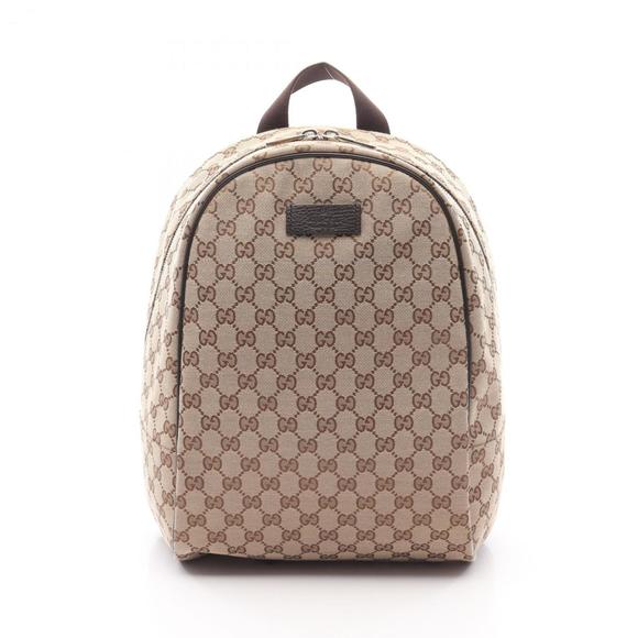Gucci GG Canvas Backpack, and Leather, Women's, Beige Brown, 449906 - Picture 1 of 6
